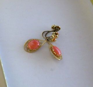  Vintage SORRENTO 12K Gold Fill Filigree Pink Coral Clip On EARRINGS