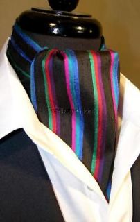 Modern Day Silk Dupioni Ascot Cravat Tie Multi Stripes