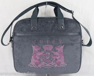 NEW JUICY COUTURE PINK TOPHAT GRAY LEATHER VELOUR LAPTOP COMPUTER BAG 