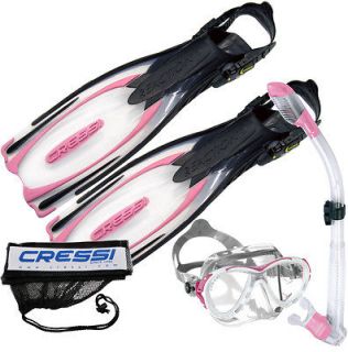 Cressi Reaction Fin, Crystal Mask, Dry Snorkel, Scuba Snorkel Set 