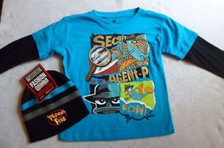 NEW Disney Phineas & Ferb Shirt and Beanie Hat BOYS SIZE EXTRA LARGE 