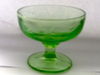   Glass Green Sherbet Wine stem crystal Stemware Etched Depression