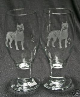   Pit Bull Terrier Cropped Ears Footed Goblet Glass Set 2
