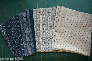 18 BLUE AND CREAM CUMBERLAND REPRODUCTION QUILT FABRIC FAT QUARTERS BY 