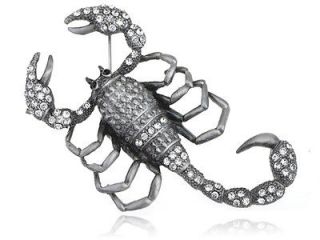   Silver Tone Scary Poison Scorpio Scorpion Insect Rhinestone Pin Brooch