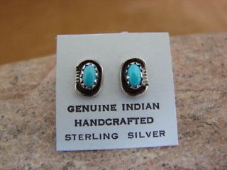   American Sterling Silver Turquoise Post Earrings Hand Made Navajo