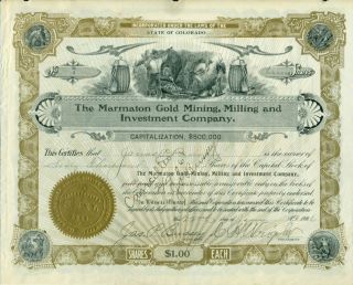 Marmaton Gold Mining Milling Colorado Stock Certificate