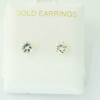   Gold Round Clear CZ April Birthstone Cubic Zirconia Stud Earrings