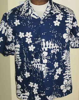 VINTAGE MENS UI MAIKAI HAWAIIAN BLUE FLORAL SHIRT S made in HAWAII USA 