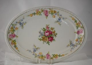   Antoinette China Oval SERVING Platter Pink Roses Floral Czechoslovakia