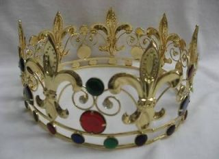 gold king queen crown medieval gems fleur de lys adult costume 