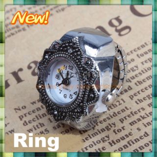 Cute Creative Girls Tibet Silver Petal Flower Quartz Finger Ring Watch 