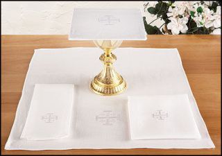 100% Altar Linen Set Embroidered With Jerusalem Cross Design