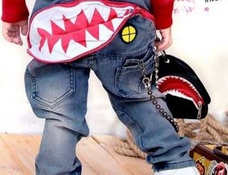 BNWT KOREAN DESIGNER Boys Shark Jeans with large back zip pocket UK 