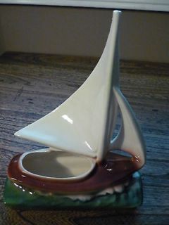 Vintage Ceramic / Pottery Sail Boat Planter   Made in California 