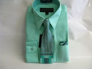New Daniel Ellissa Boys Mint Green Dress Shirt with Tie and Hanky sz 4 