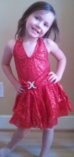 Red Sequin Dance Dress Tap Jazz Ballet Ice Skating Small Child or 