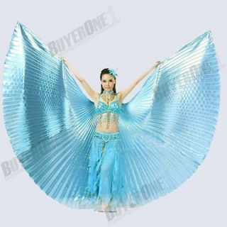 Blue Egyptian Belly Dance Dancing Costume Isis Wing + 2 Sticks