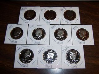   KENNEDY PROOF HALF DOLLARS 10 COIN LOT DATES LISTED NO DUPLICATES