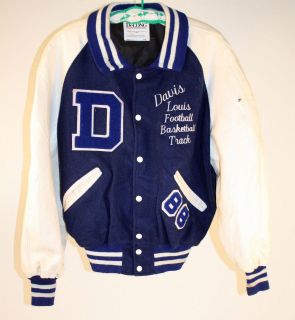 DeLong Letterman School Coat Jacket Davis Football Vintage Blue Cream 