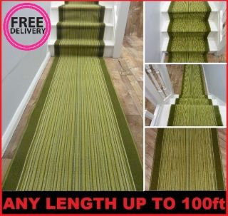   Green ~ 66cm ~ Cheap Stripe Non Slip Long Hall Stair Carpet Runner Rug