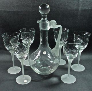Crystal Clear Ind. VALERIE Decanter w/ Stopper & 6 Wine Goblets 