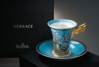 VERSACE DE LA MER CUP SAUCER SET TALL COFFEE Rosenthal NEW IN BOX SALE