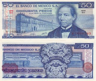 Banco de Mexico: $ 50 Pesos Benito Juarez Jul 8, 1976 UNC V1698743 