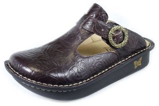 Alegria Womens Classic Brown Embossed Rose Leather Clog ALG 532 Size 