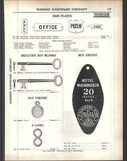 1927 AD Hotel QWashington Door Key Check Fob Exit Sign