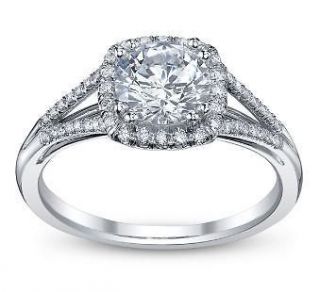   Split Shank Diamond 14K White Gold Halo Solitaire Anniversary Ring