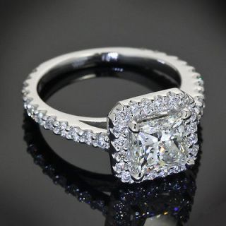   White Gold Princess Cut .75ct Diamond Halo Engagement Band Ring H SI1