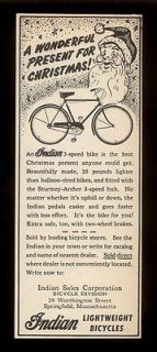 1951 Indian Motorcycle 3 speed bike bicycle Christmas print ad