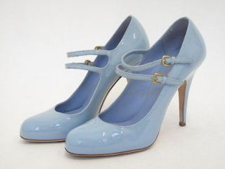 Miu Miu Baby Blue Patent Leather Double Strap Mary Jane Heels 37