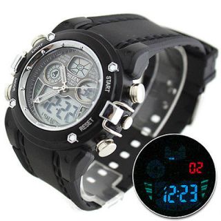   Day Sport Black Men Quartz Wrist Watch Diving Dual Display Digital LED