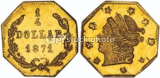 Us Territorial Gold California 1 4 Dollar, Octagonal, 1871