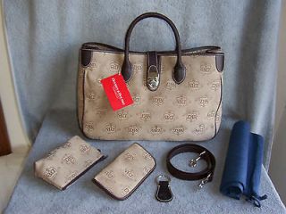 NWT DOONEY & BOURKE DONEGAL CREST TOTE BAG PURSE W/ 4 ACCESSORIES~TAN 