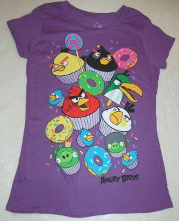 JR WOMENS Tee Shirt ANGRY BIRDS Purple Donuts Cupcakes Candy L XL XXL