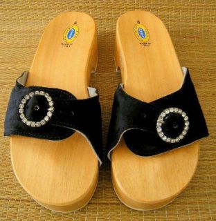Dr Scholls Original Wooden Sandals Shoes sz 6 Ladies Black Velvet 