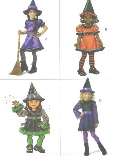   Childs Witch Costume Sewing Pattern A Line Dress Apron Hat Easy 4629