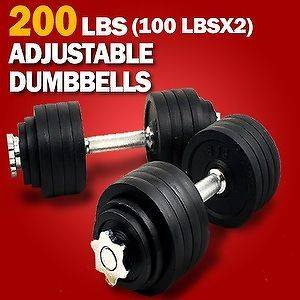 Pair 200 lbs Adjustable Dumbbells Weight Set Kit 100x2pcs