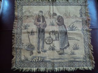 VINTAGE TAPESTRY WALL HANGING DUTCH FARMER AND WIFE SCENE BROWN TAN