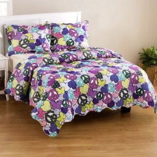   TEEN PEACE SIGN & ♥HEARTS♥ QUILT BED SET 2 & 3pc FULL/QUEEN TWIN