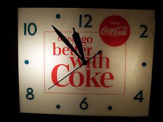 VINTAGE ADVERTISING LIGHTED COCA COLA SODA CLOCK SIGNS