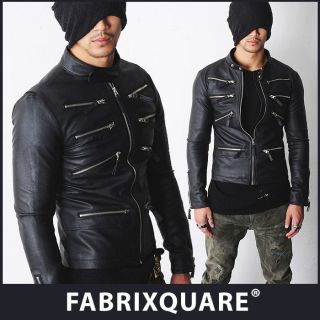 FX Homme KARL Multi Zip Leather Biker Jacket mandarin collar XS S M 