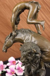 Frederick Remington Buffalo Horse Bronze Sculpture Western American 