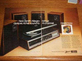 VINTAGE 1974 Zenith Allegro Stereo Sys Print Ad Art 2p