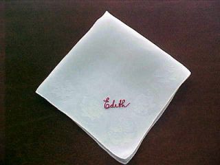 Vintage White Hankie with Name Edith machine embroidered in red