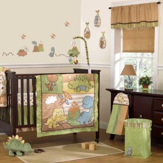 8p Cute Dinosaur & Friends Colorful Patchwork Volcano Crib Bedding For 