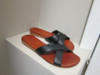 Eileen Fisher Cross Strap Black Leather Sandal NIB $126